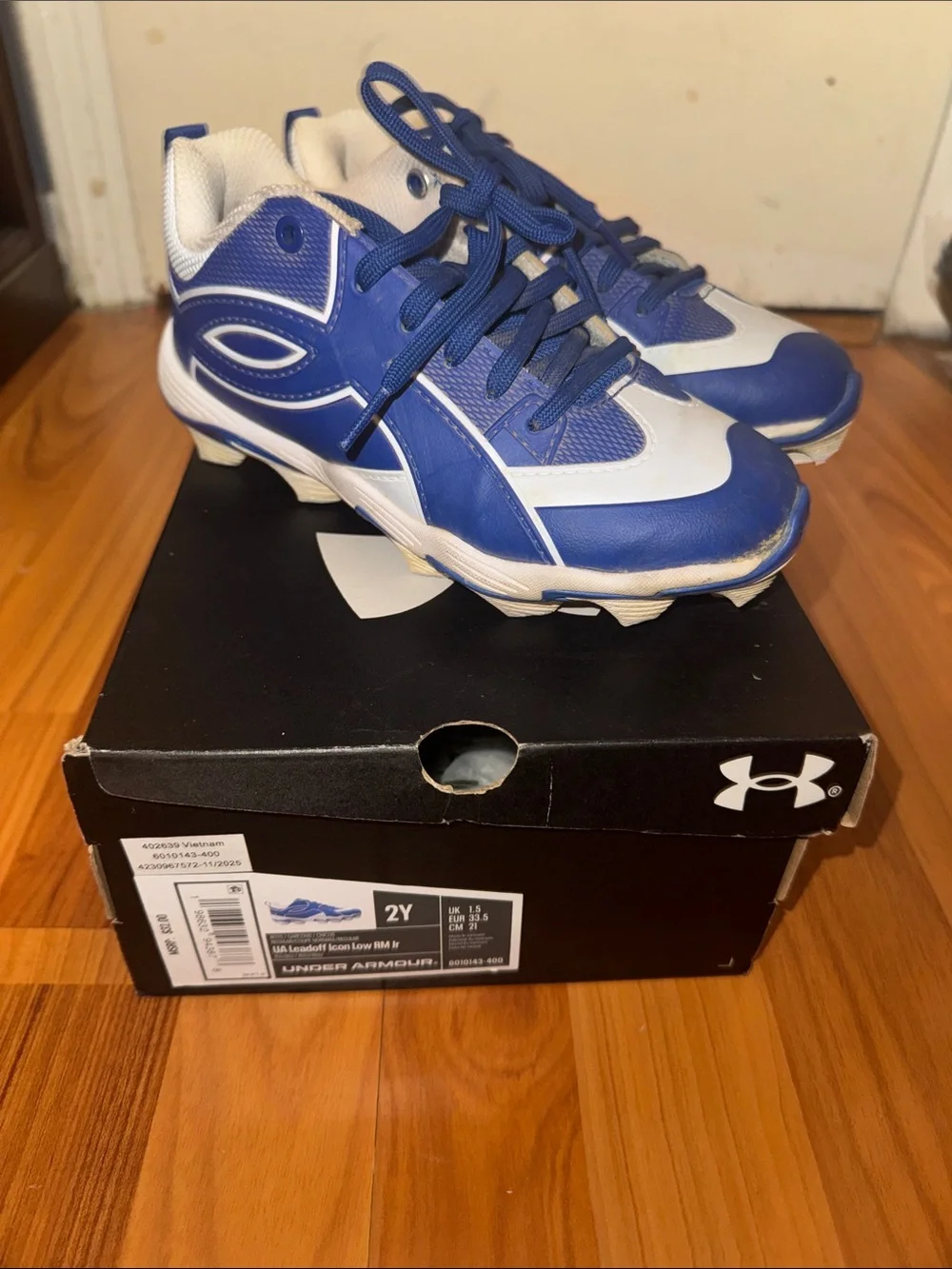 Under Armour Kids Royal Blue and White Athletic Cleats